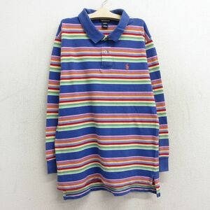 古着 ラルフローレン 長袖 ブランド ポロ シャツ キッズ ボーイズ 子供服 90s ワンポイントロゴ 鹿の子 コットン 青他 ブルー ボーダー