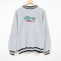 XL/古着 長袖 スウェット メンズ 90s クレヨラ クレヨン 刺繍 鹿の子 大きいサイズ クルーネック グレー 23nov02 中古 スエット トレー_画像1