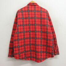 XL/古着 長袖 ヘビー フランネル シャツ メンズ 90s 大きいサイズ ロング丈 赤 レッド チェック 内側キルティング 23oct19 中古 トップ_画像3