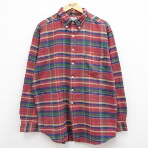 XL/古着 ジェイクルー J.CREW 長袖 ヘビー フランネル シャツ メンズ 90s コットン ボタンダウン エンジ他 チェック 23jan05 中古 トッ