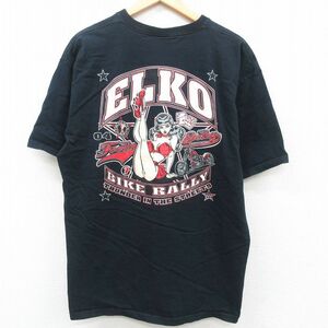 XL/古着 半袖 ビンテージ Tシャツ メンズ 00s バイク ELKO 女性 コットン クルーネック 黒 ブラック 23jun17 中古