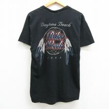 L/古着 半袖 ビンテージ Tシャツ メンズ 00s バイクウィーク オオカミ デイトナビーチ コットン クルーネック 黒 ブラック 22may18 中_画像2