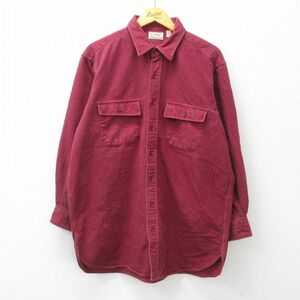 XL/古着 エルエルビーン LLBEAN 長袖 ヘビー フランネル シャツ メンズ 80s ロング丈 エンジ 23nov10 中古 トップス