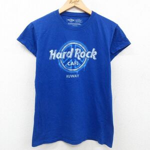 古着 半袖 Tシャツ レディース ハードロックカフェ クウェート ピースマーク コットン クルーネック 青 ブルー 23jul27 中古