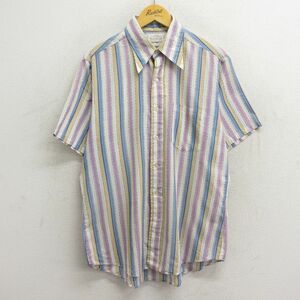 L/古着 半袖 シャツ メンズ 70s 白他 ホワイト ストライプ 23aug07 中古 トップス