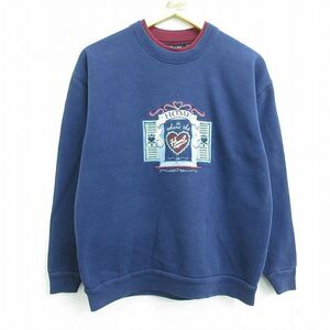 古着 長袖 スウェット レディース 90s ハート ホーム 刺繍 クルーネック 紺 ネイビー 22mar28 中古 スエット トレーナー トップス