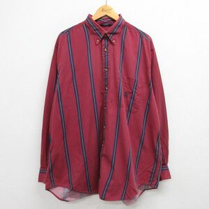 XL/古着 ノーティカ 長袖 ブランド シャツ メンズ 90s ワンポイントロゴ 大きいサイズ ロング丈 コットン ボタンダウン エンジ系他 ス