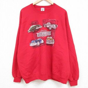 XL/古着 ジャージーズ 長袖 スウェット メンズ 00s アメリカンクラシックカー 車 大きいサイズ クルーネック 赤 レッド 23oct24 中古