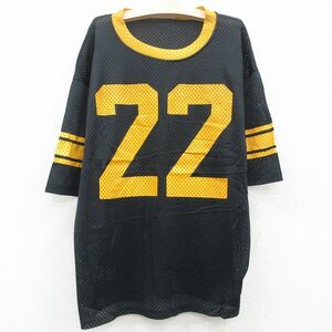 古着 チャンピオン Champion 半袖 ビンテージ Tシャツ キッズ ボーイズ 子供服 70s 22 メッシュ地 クルーネック 黒他 ブラック ユニフ