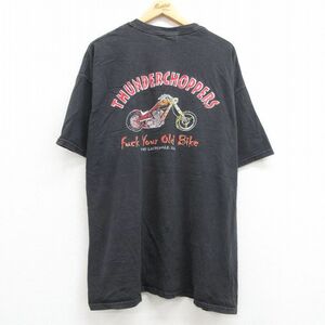 XL/古着 半袖 ビンテージ Tシャツ メンズ 00s バイク サンダーコープス 大きいサイズ コットン クルーネック 黒 ブラック 23may13 中古