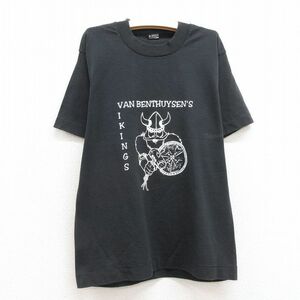 古着 半袖 ビンテージ Tシャツ キッズ ボーイズ 子供服 90s バイキング クルーネック 黒 ブラック 23jul26