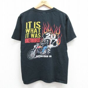 L/古着 半袖 ビンテージ Tシャツ メンズ 00s バイク デイトナビーチ コットン クルーネック 黒 ブラック 23apr15 中古