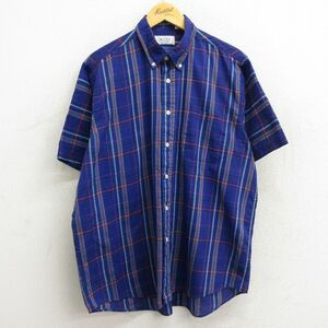 XL/古着 シアーズ 半袖 シャツ メンズ 90s ボタンダウン 紺他 ネイビー チェック 23apr01 中古 トップス