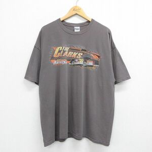 XL/古着 半袖 ビンテージ Tシャツ メンズ 00s レーシングカー クラークス ロッキー99 大きいサイズ コットン クルーネック 濃グレー 23