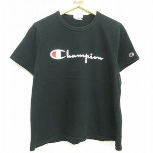 古着 チャンピオン Champion半袖 Tシャツ レディース ビッグロゴ コットン クルーネック 黒 ブラック 22aug18 中古