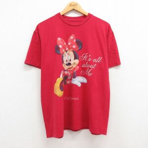 古着 半袖 Tシャツ レディース ディズニー ミニー ラメ コットン クルーネック 赤 レッド 23jul04 中古