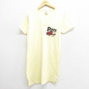 M/古着 ラッセル 半袖 ビンテージ Tシャツ メンズ 80s トラック ロング丈 Vネック 黄 イエロー 23may09 中古