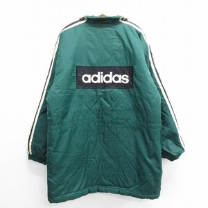 XL/古着 アディダス adidas 長袖 ナイロン ジャケット ベンチコート メンズ 90s ビッグロゴ 大きいサイズ ロング丈 緑 グリーン 内側キ