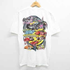 M/古着 半袖 ビンテージ Tシャツ メンズ 00s レーシングカー モータースポーツ コットン クルーネック 白 ホワイト 23mar24 中古