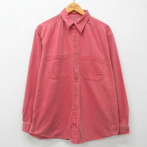 XL/古着 マルボロ 長袖 シャツ メンズ 90s 大きいサイズ 赤 レッド デニム 23jun14 中古 トップス