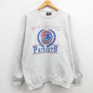 XL/古着 ヘインズ 長袖 スウェット メンズ 90s NFL ニューイングランドペイトリオッツ クルーネック 薄グレー 霜降り アメフト スーパ