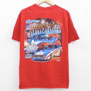 XL/古着 半袖 Tシャツ メンズ レーシングカー NATIONAL TRAIL コットン クルーネック 赤 レッド 21aug23 中古