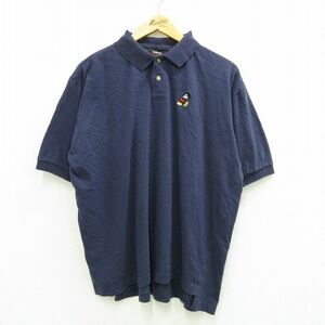 XL/古着 半袖 ポロ シャツ メンズ 00s ディズニー ミッキー 刺繍 大きいサイズ コットン 紺 ネイビー spe 23jul12 中古 トップス