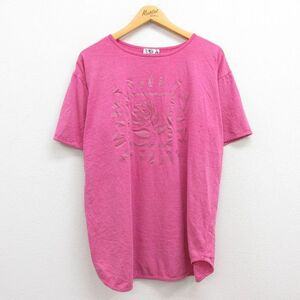 古着 半袖 ビンテージ Tシャツ レディース 90s 花 バラ クルーネック ピンク 霜降り 22apr28 中古