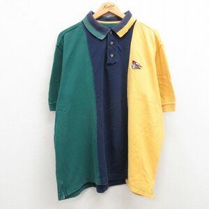 XL/古着 半袖 ポロ シャツ メンズ 旗 鹿の子 マルチカラー 大きいサイズ コットン 紺他 ネイビー 23apr08 中古 トップス