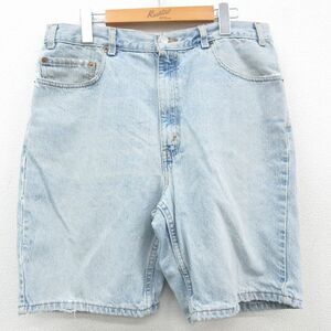 W36/古着 リーバイス Levis 505 ショート パンツ ショーツ メンズ 00s コットン 薄紺 ネイビー デニム 23may12 中古 ボトムス 短パン