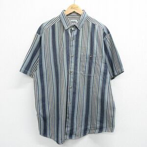 XL/古着 ベーシックエディションズ 半袖 シャツ メンズ 00s 大きいサイズ ロング丈 ボタンダウン 紺他 ネイビー ストライプ 23apr22 中