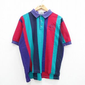 XL/古着 半袖 ポロ シャツ メンズ 90s クラシックシボレー レーシング マルチカラー 鹿の子 コットン 青緑他 23jul24 中古 トップス