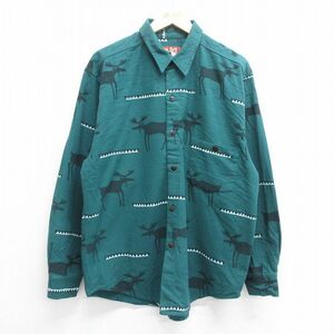 XL/古着 長袖 フランネル シャツ メンズ 00s シカ 総柄 緑他 グリーン 23oct25 中古 トップス