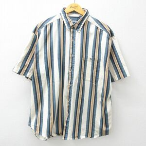 XL/古着 半袖 シャツ メンズ 00s 大きいサイズ コットン ボタンダウン 紺他 ネイビー ストライプ 23aug08 中古 トップス