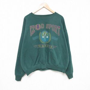 XL/古着 IZOD 長袖 スウェット メンズ 90s 野球 大きいサイズ クルーネック 緑 グリーン 23nov10 中古 スエット トレーナー トップス