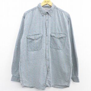 XL/古着 長袖 シャツ メンズ 90s 総柄 コットン ボタンダウン 緑 グリーン 22apr25 中古 トップス