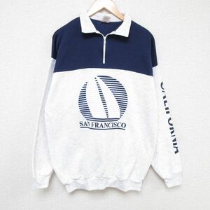 XL/古着 長袖 ハーフジップ スウェット メンズ 90s サンフランシスコ ツートンカラー 襟付き 薄グレー他 霜降り 23oct27 中古 スエット