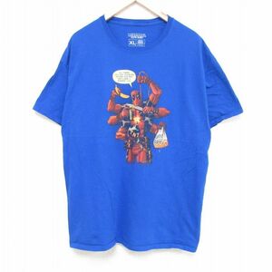 XL/古着 半袖 Tシャツ メンズ マーベル デッドプール コットン クルーネック 青 ブルー 23may08 中古