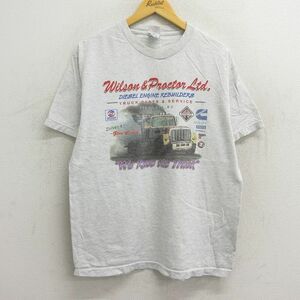 L/古着 半袖 ビンテージ Tシャツ メンズ 00s トラック クルーネック 薄グレー 霜降り 23aug02 中古