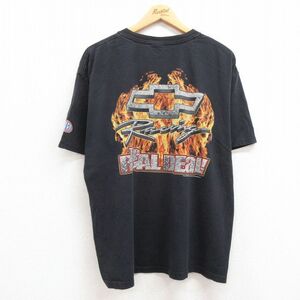 XL/古着 半袖 ビンテージ Tシャツ メンズ 00s シボレー レーシング 大きいサイズ コットン クルーネック 黒 ブラック 23may16 中古