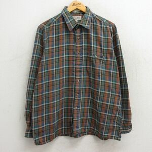 L/古着 長袖 フランネル シャツ メンズ 90s コットン 緑他 グリーン チェック 23oct13 中古 トップス