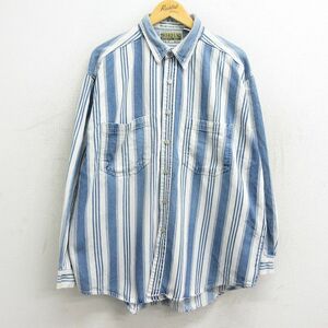 XL/古着 長袖 シャツ メンズ 90s 大きいサイズ コットン 薄紺他 ネイビー ストライプ 23mar01 中古 トップス