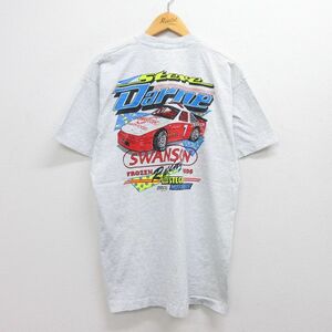 XL/古着 半袖 ビンテージ Tシャツ メンズ 90s レーシングカー SWANSON 胸ポケット付き クルーネック グレー 霜降り 22sep08 中古