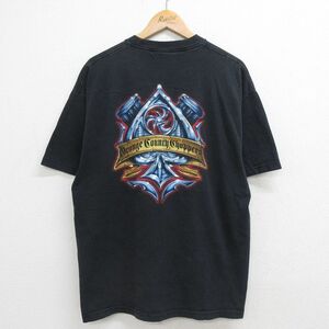 XL/古着 半袖 ビンテージ Tシャツ メンズ 00s オレンジカントリーチョッパーズ エンジン コットン クルーネック 黒 ブラック 23jul13