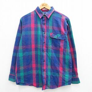 M/古着 リーバイス Levis 長袖 フランネル シャツ メンズ 80s コットン 紺他 ネイビー チェック 23oct30 中古 トップス