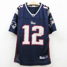 古着 リーボック 半袖 ビンテージ フットボール Tシャツ キッズ ボーイズ 子供服 00s NFL ニューイングランドペイトリオッツ トムブレ_画像1