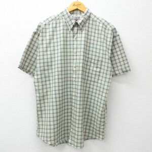 XL/古着 FARAH 半袖 シャツ メンズ 00s ロング丈 ボタンダウン 緑他 グリーン チェック 23sep04 中古 トップス