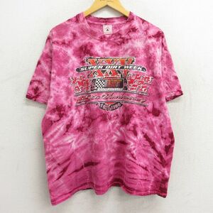 XL/古着 半袖 ビンテージ Tシャツ メンズ 90s DIRT XXV 大きいサイズ コットン クルーネック 濃ピンク他 タイダイ 23jun28 中古