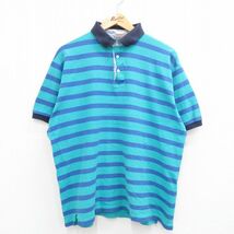 XL/古着 エルエルビーン LLBEAN 半袖 ブランド ポロ シャツ メンズ 80s 鹿の子 大きいサイズ コットン 青緑系他 ボーダー 23sep04 中古_画像1