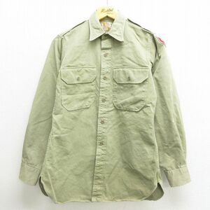 S/古着 長袖 ビンテージ ミリタリー シャツ メンズ 50s マチ付き ベージュ カーキ 22may31 中古 トップス